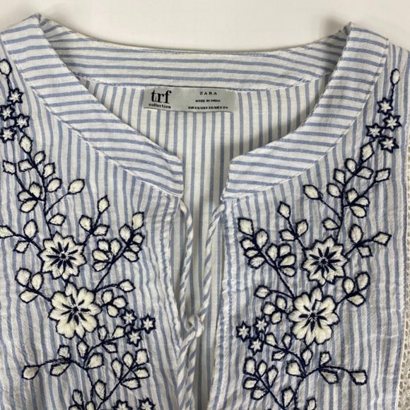 Zara Beaded Striped Embroidered Loose Sleeve Blouse with Tassel Detail S… - Picture 7 of 11